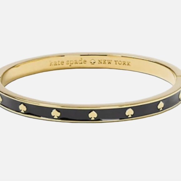 NWT Kate Spade Spot The Spade Thin Black/Gold Tone Bangle Bracelet O0RU2565 NEW - Picture 4 of 8